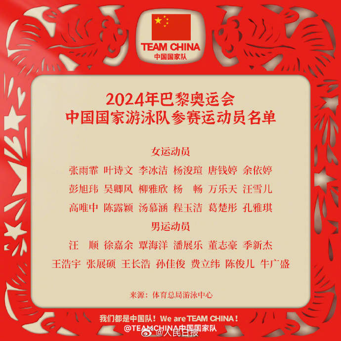 为奥运健儿加油！中国队出征巴黎奥运已公示名单