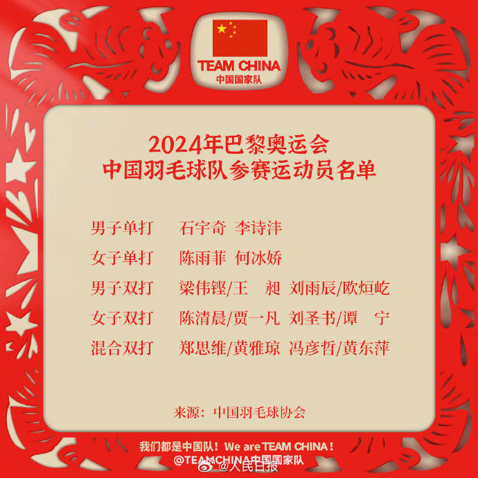 为奥运健儿加油！中国队出征巴黎奥运已公示名单