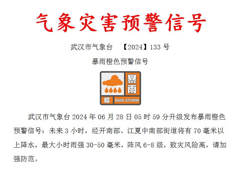最新发布：武汉暴雨预警升级！