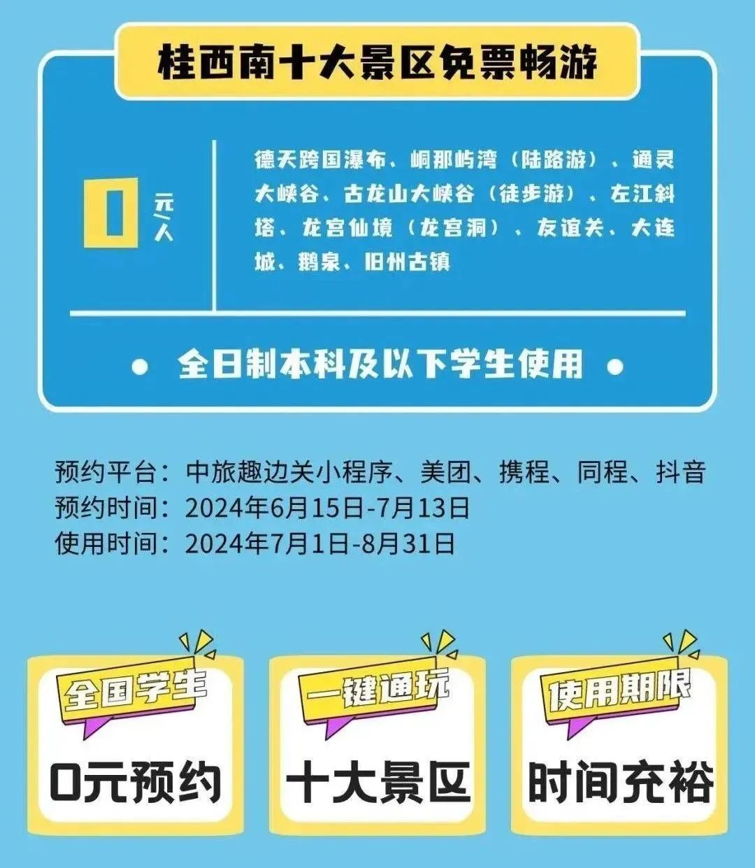 7月1日起，这类人可免票畅玩桂西南十大景区