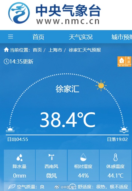 上海热到全国第一,体感达到44.1℃!这两类高风险天气必须重视 上海热到全国第一,体感达到44.1℃!这两类高风险天气必须重视