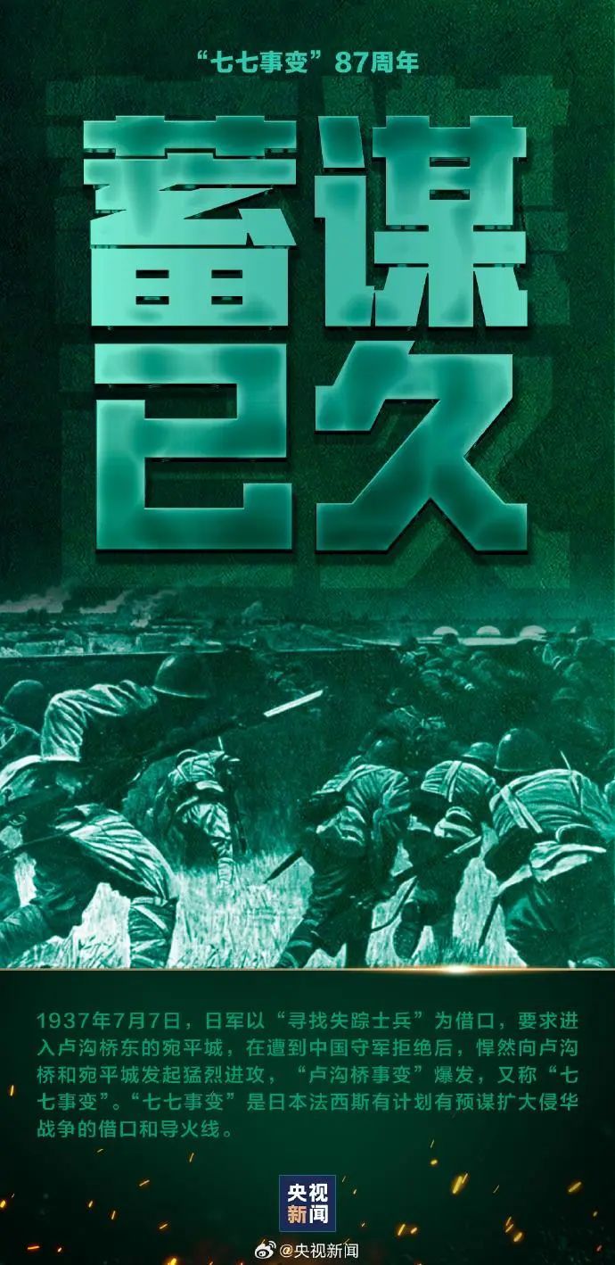 “七七事变”87周年，铭记历史，吾辈自强！今日，每日！