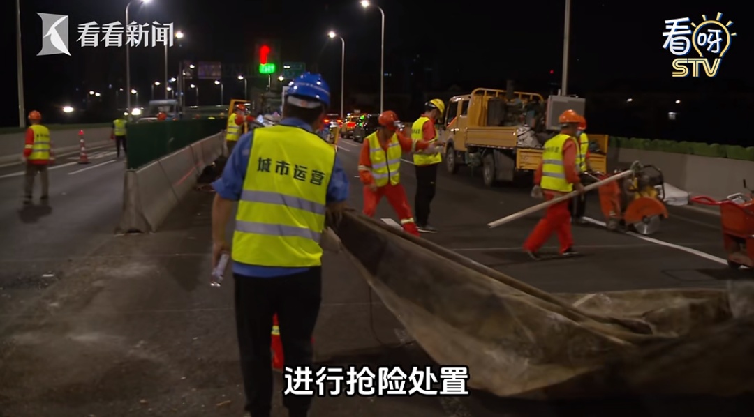热到变形！连日高温致上海高架路面起拱，应急队伍连夜抢修→