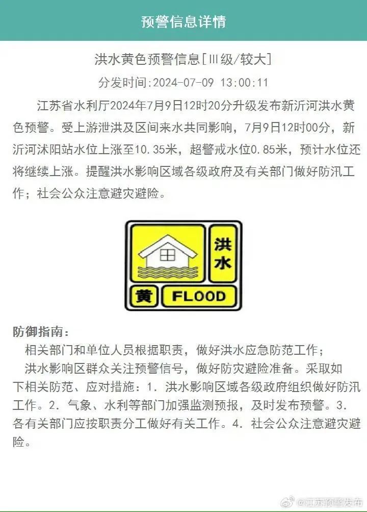 洪水预警！国家防总针对江苏启动防汛四级应急响应