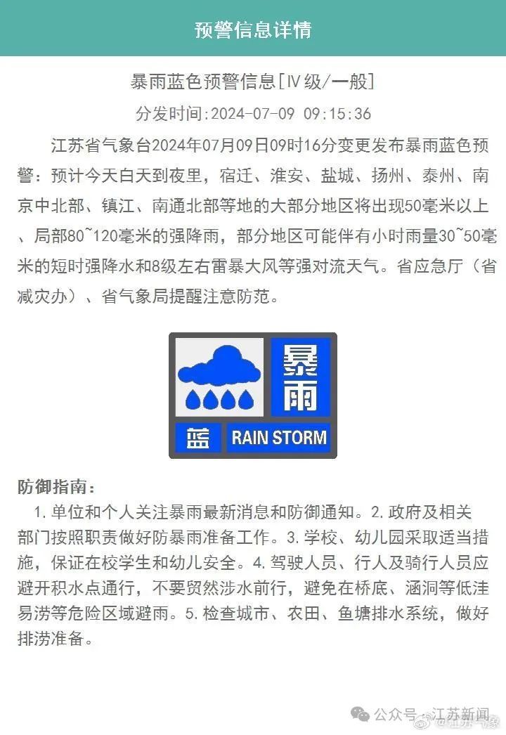 洪水预警！国家防总针对江苏启动防汛四级应急响应