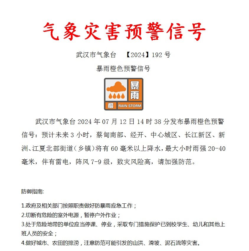 武汉：橙色预警！下班早点回家！