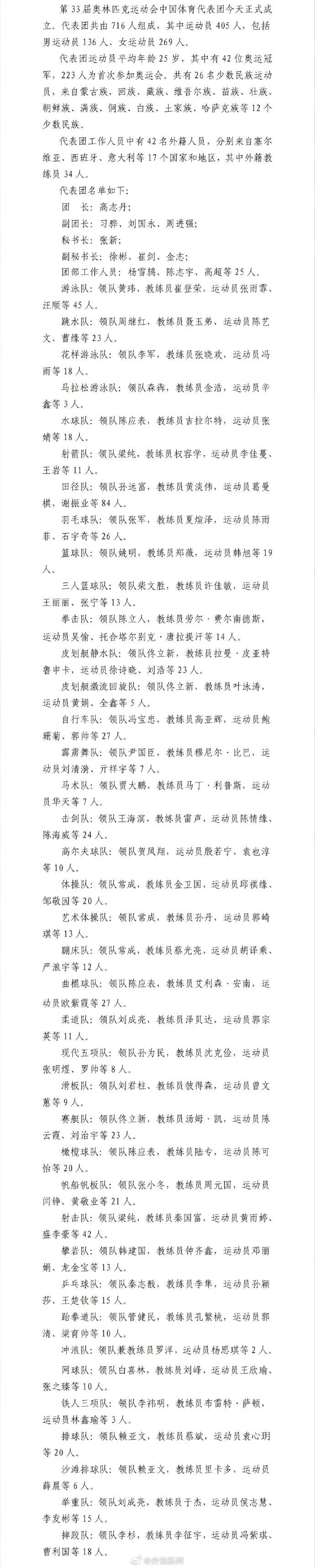 11岁，最年轻中国奥运选手！巴黎奥运会中国代表团成立