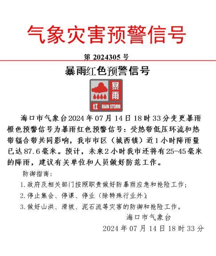 海口发布暴雨红色预警!积水路段最新汇总→ 海口发布暴雨红色预警!积水路段最新汇总→