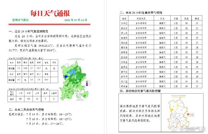 暴雨！雷电！昆明一区发布暴雨预警……云南多地强降雨来袭