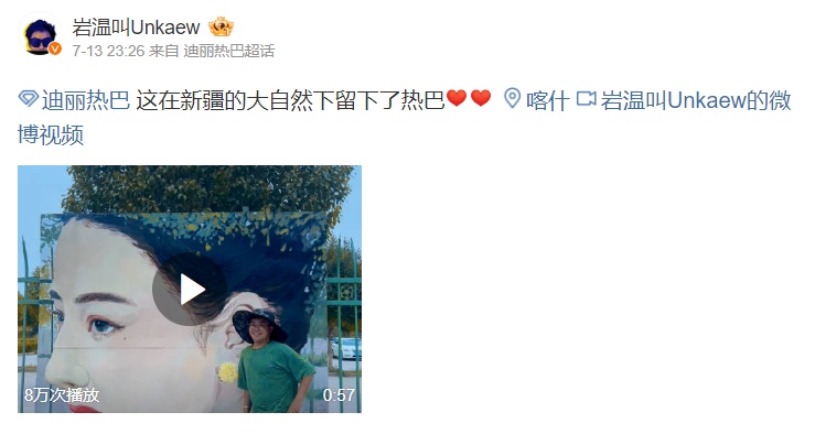 博主把迪丽热巴画在了新疆的墙上！网友：想看一年四季的热巴