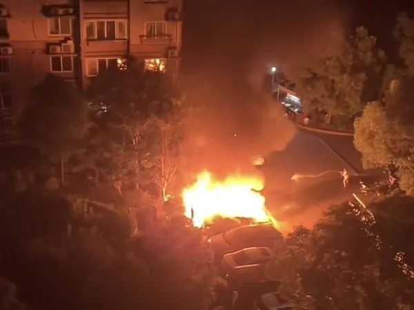 突发！上海一小区内新能源车起火被烧毁，两侧车辆遭殃