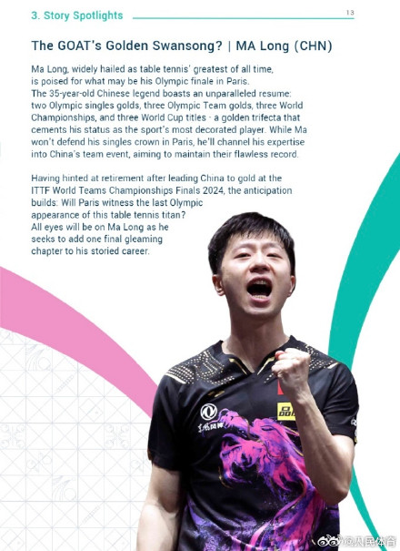 官方称马龙是乒乓球史上最伟大的球员