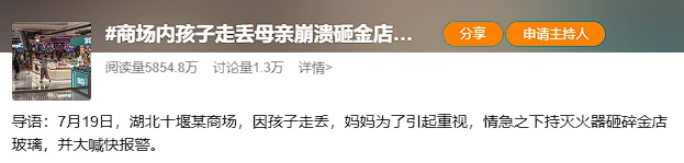 商场内孩子走丢母亲砸金店，最新消息