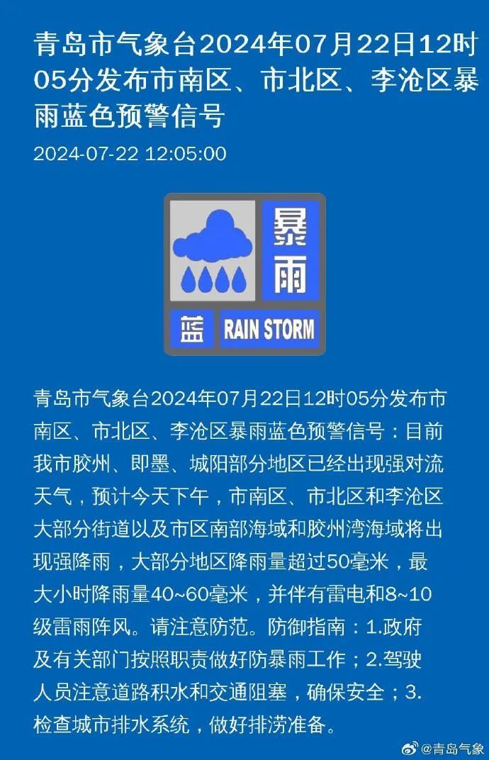 一秒天黑，青岛连发多个暴雨预警！部分道路积水严重！多个景点临时关闭……