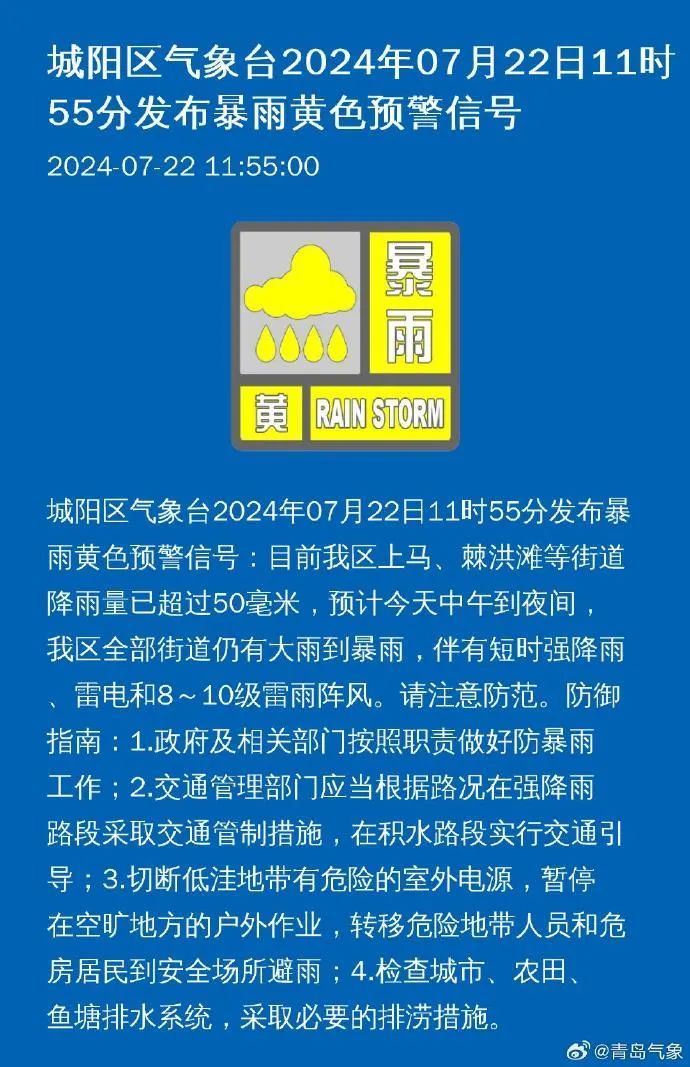 一秒天黑，青岛连发多个暴雨预警！部分道路积水严重！多个景点临时关闭……