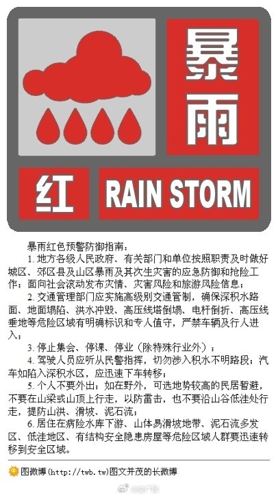 北京房山暴雨红色预警
