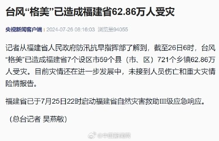 台风格美已造成福建省62.86万人受灾 台风格美已造成福建省62.86万人受灾