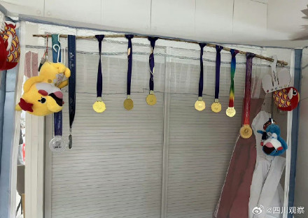 同款蚊帐哪买？潘展乐用奖牌装饰蚊帐