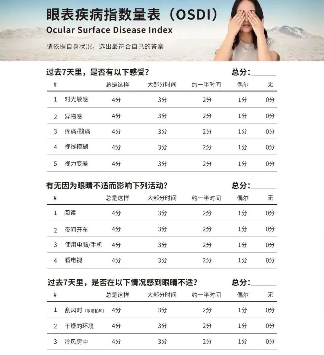 眼干眼涩眼疼?可能已经得了干眼症,一张表快速自测→ 眼干眼涩眼疼?可能已经得了干眼症,一张表快速自测→