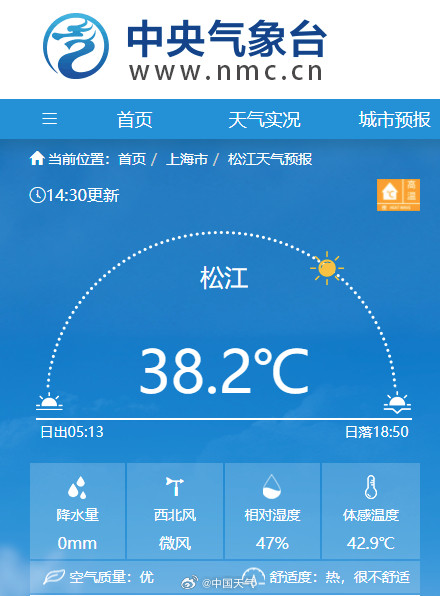 上海徐家汇体感温度超45℃