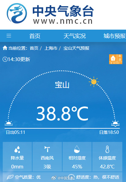 上海徐家汇体感温度超45℃