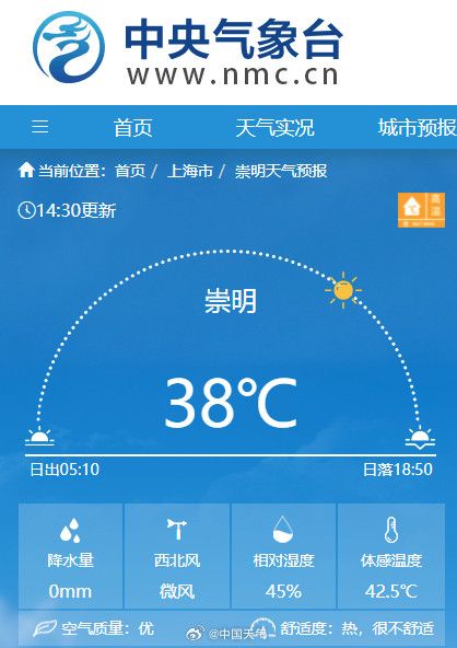 上海徐家汇体感温度超45℃