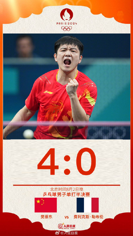 光速进决赛！国乒连续3场4比0