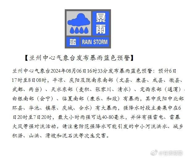 暴雨预警！甘肃这些地区需加强防范