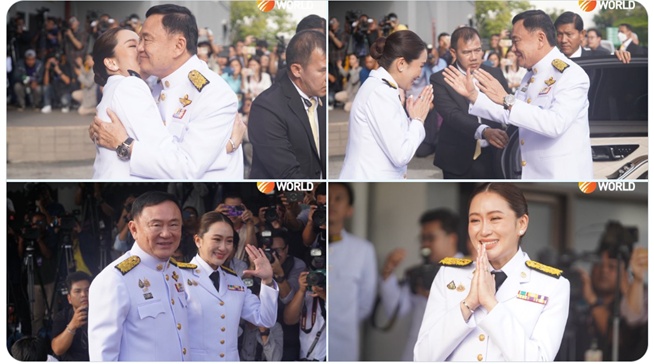 外媒:泰国国王正式批准佩通坦出任新总理,佩通坦在仪式现场与父亲他信拥抱 外媒:泰国国王正式批准佩通坦出任新总理,佩通坦在仪式现场与父亲他信拥抱