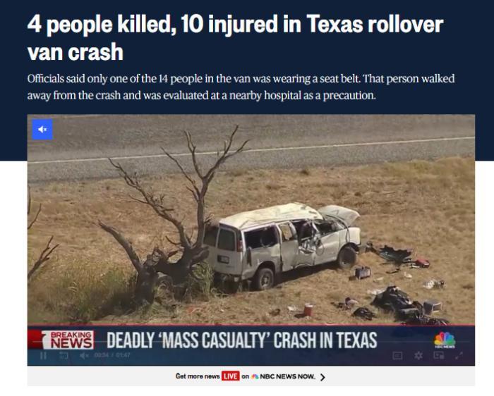 突发!美国得州发生重大车祸 货车多次翻滚致4死10伤 突发!美国得州发生重大车祸 货车多次翻滚致4死10伤