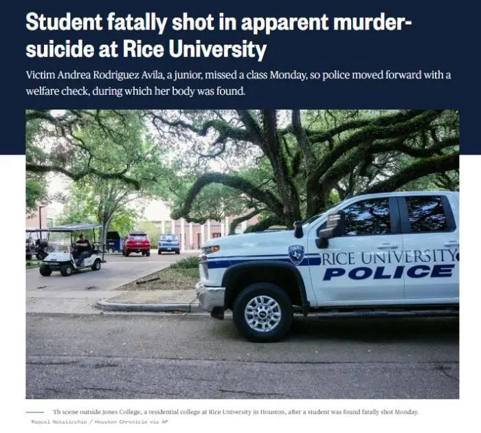 美国两名女大学遭枪击身亡，其中一人是体操冠军