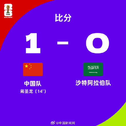 国足1比0领先沙特