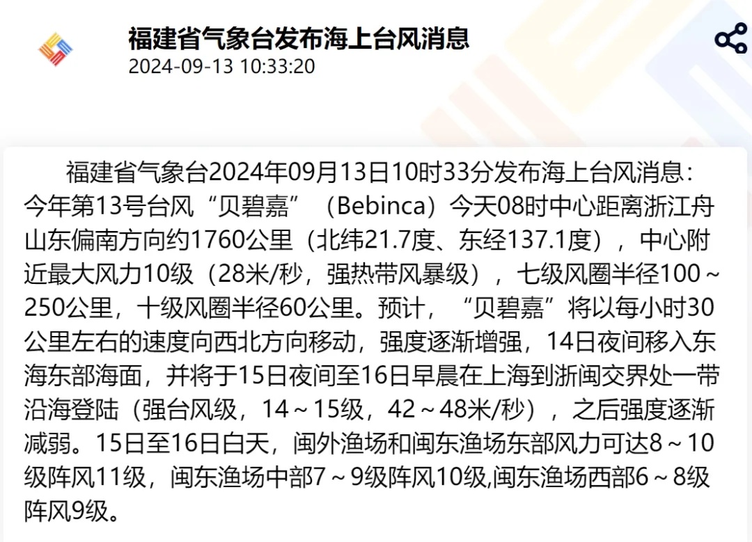 “贝碧嘉”或成最强中秋台风！福建将有强风雨