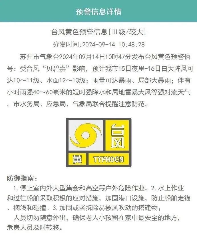局部大暴雨！苏州发布台风黄色预警！