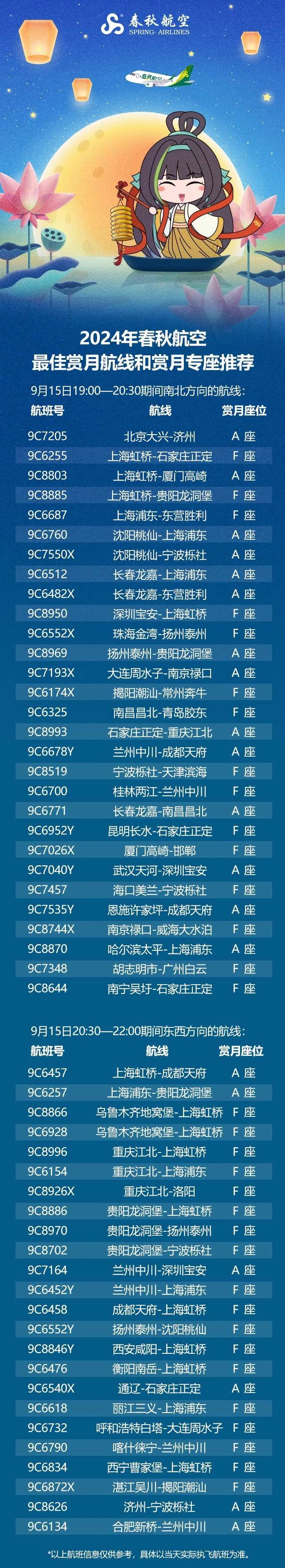 多家航司发布中秋赏月航班，座位选择有讲究