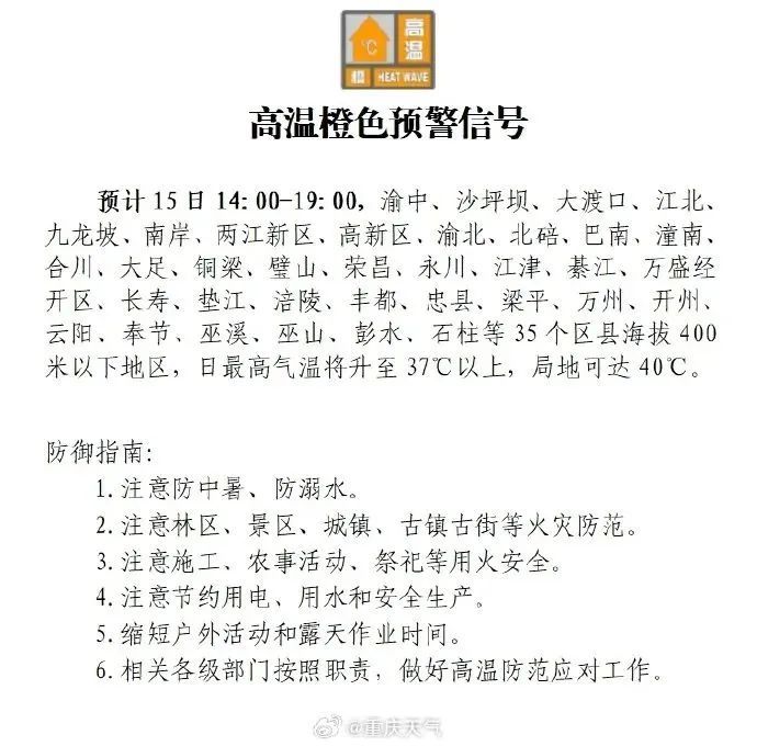 40℃!40℃!40℃!“高温橙”十连发!重庆中秋假期,热!热!热! 40℃!40℃!40℃!“高温橙”十连发!重庆中秋假期,热!热!热!