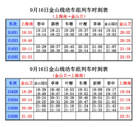 注意！金山铁路9月16日部分列车停运
