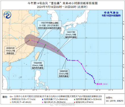 台风普拉桑19日登陆浙江沿海