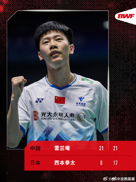雷兰曦晋级中国羽毛球公开赛男单8强