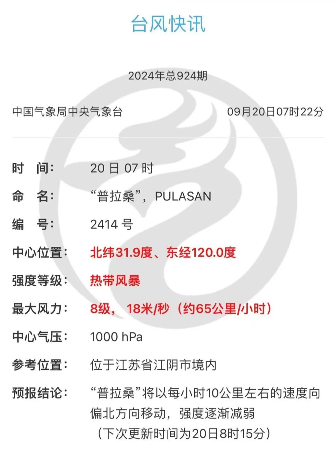 台风“普拉桑”原地拐弯！常州将迎大到暴雨！