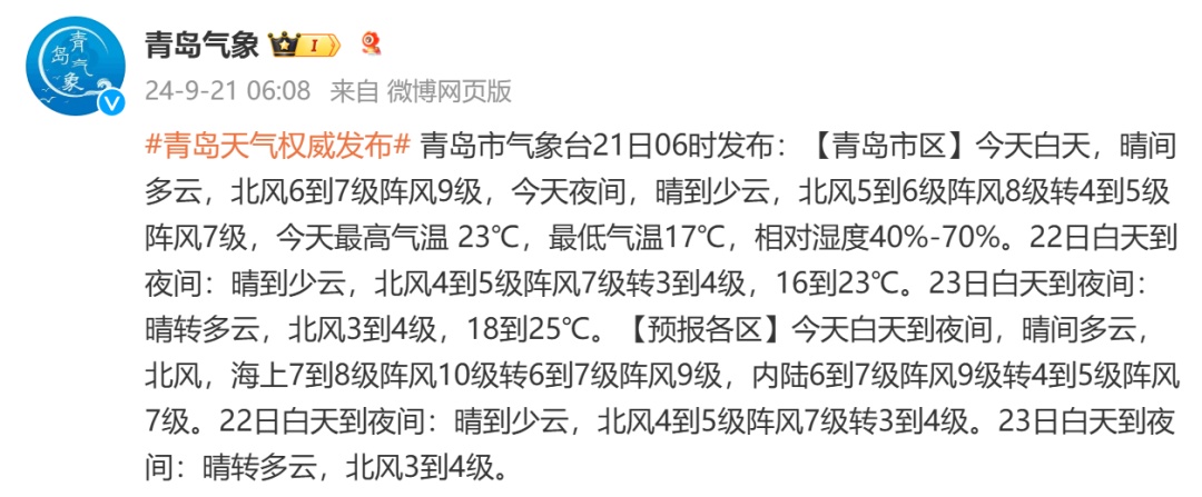 大风呼呼吹!青岛今天阵风9级,最低气温17℃ 大风呼呼吹!青岛今天阵风9级,最低气温17℃
