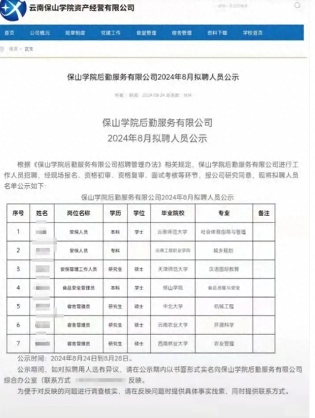3名硕士应聘宿舍管理员？高校回应
