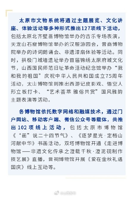 太原文物系统国庆期间推出229项活动