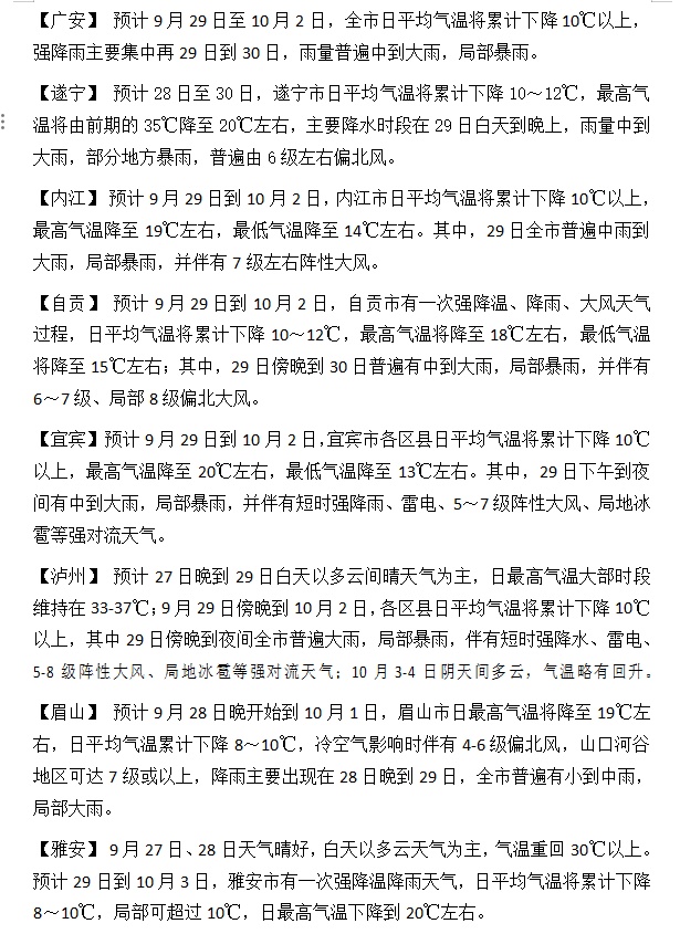 断崖式降温来了！四川多地降温超10℃