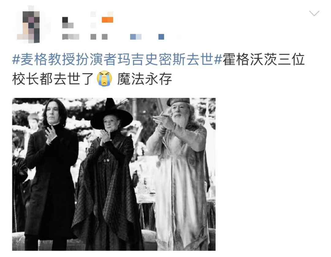 “麦格教授”离世!网友怀念:我的童年在消散 “麦格教授”离世!网友怀念:我的童年在消散