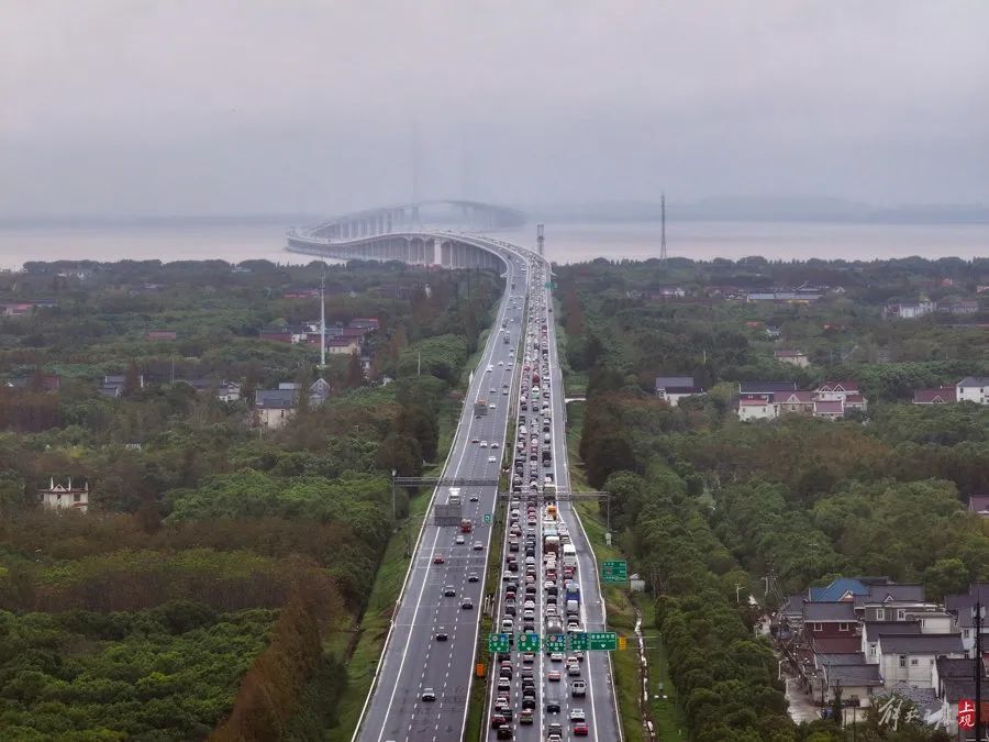 上海长江隧桥返沪方向，拍出了停车场的感觉！网友：“猪肝紫”假期永不缺席