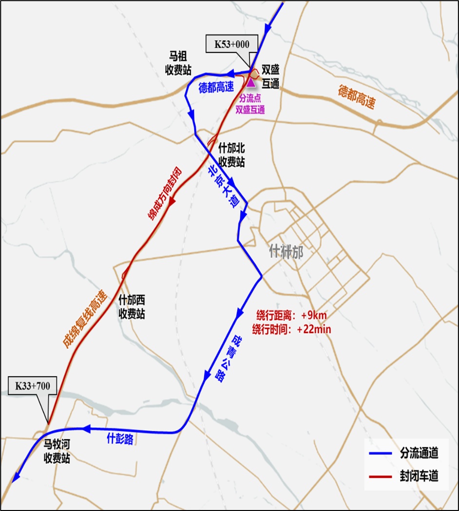 注意！今起，成绵复线高速此处路段实施临时交通管制