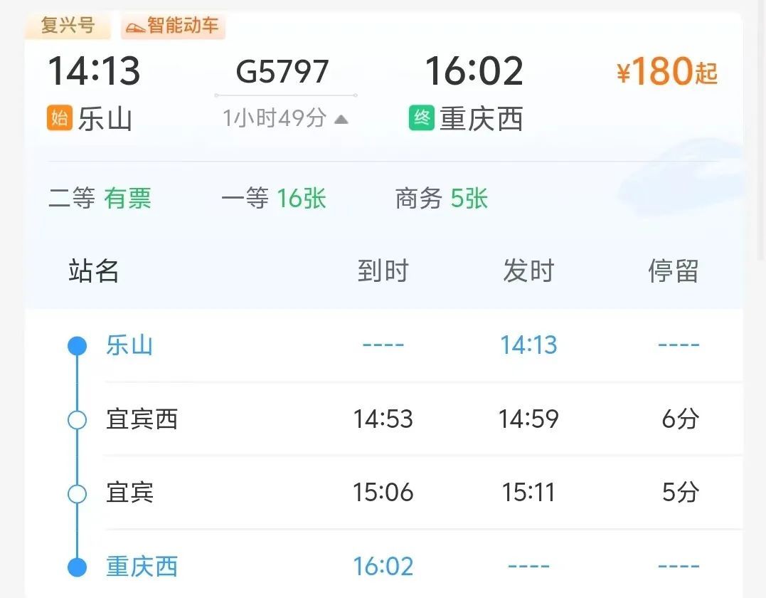 重庆→乐山，1小时44分可达！