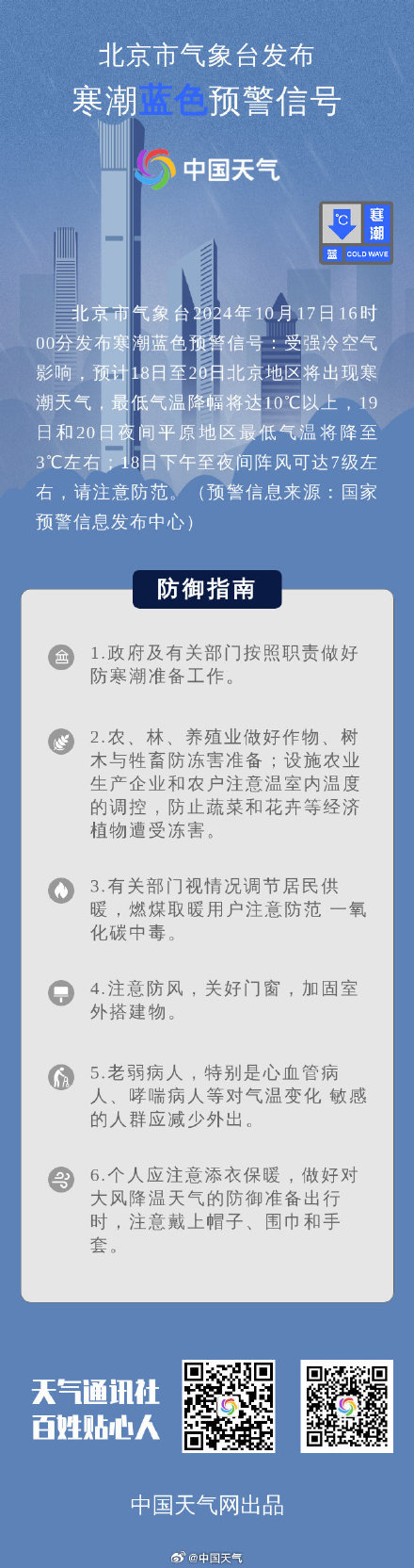 大降温来了!北京发布下半年首个寒潮预警 大降温来了!北京发布下半年首个寒潮预警