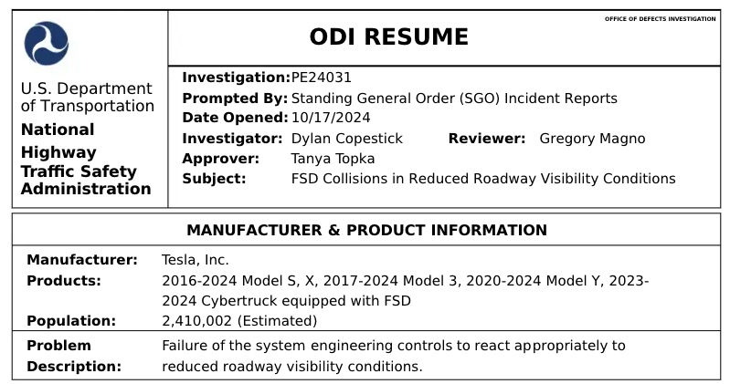 特斯拉，被调查！涉及约241万辆汽车！